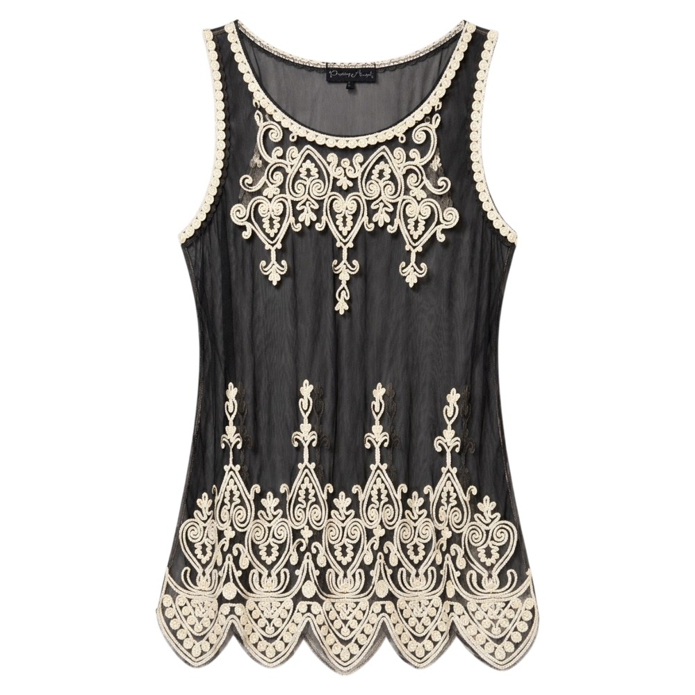 Pretty Angel‎ Fairycore Embroidered Sheer Silk Blend Top Womens Large Whimsigoth